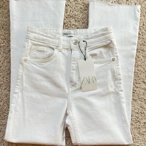 zara white cropped flare jeans new